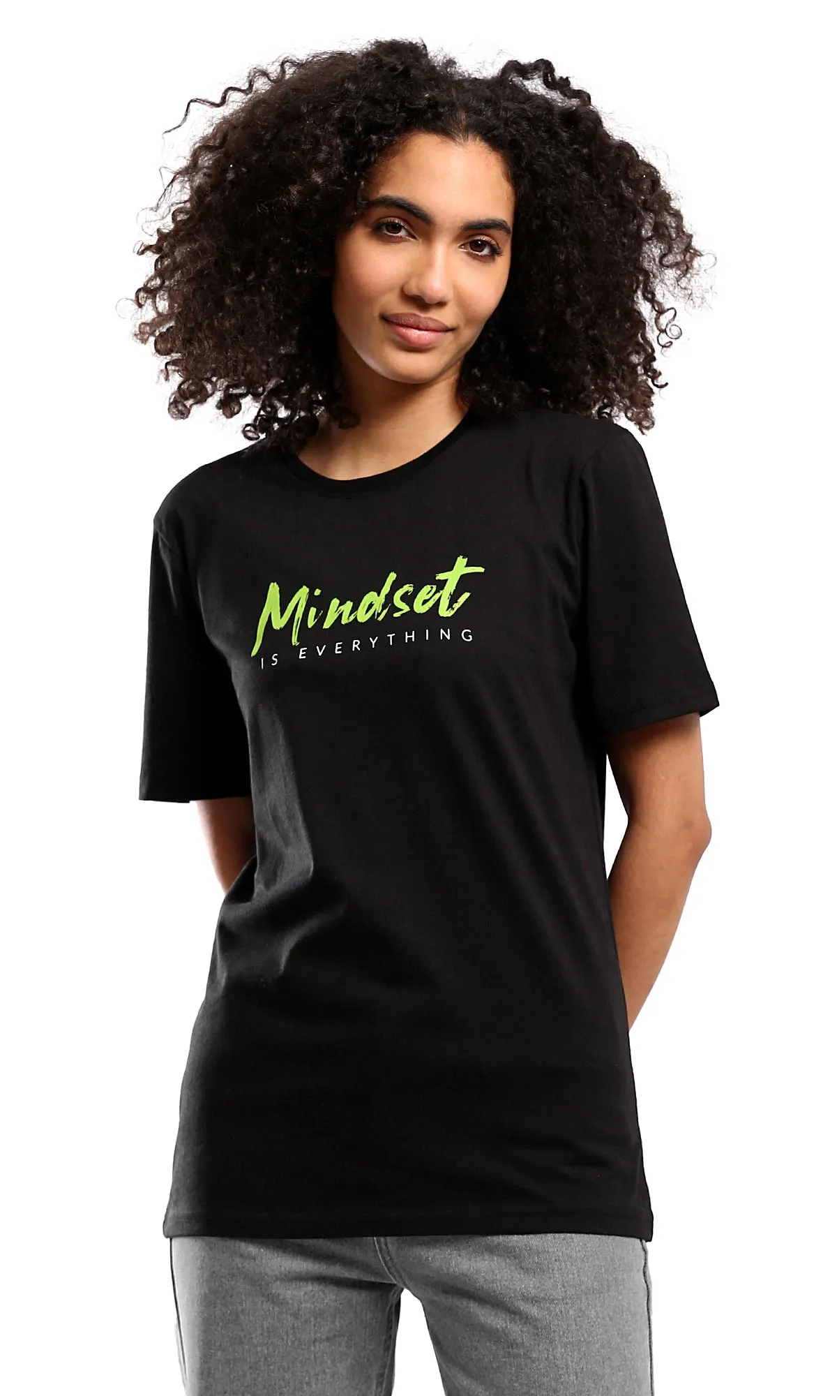 O178970 Crew Neck Printed Mindset Black Tee