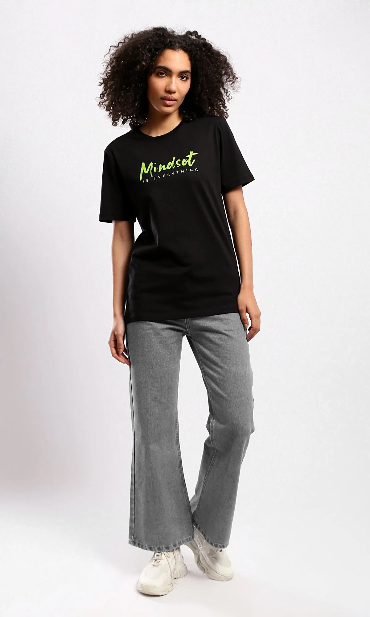 O178970 Crew Neck Printed Mindset Black Tee