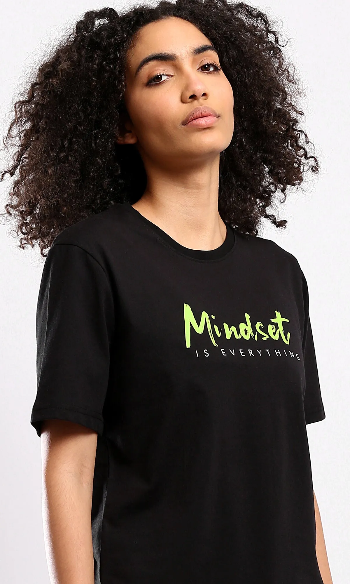 O178970 Crew Neck Printed Mindset Black Tee