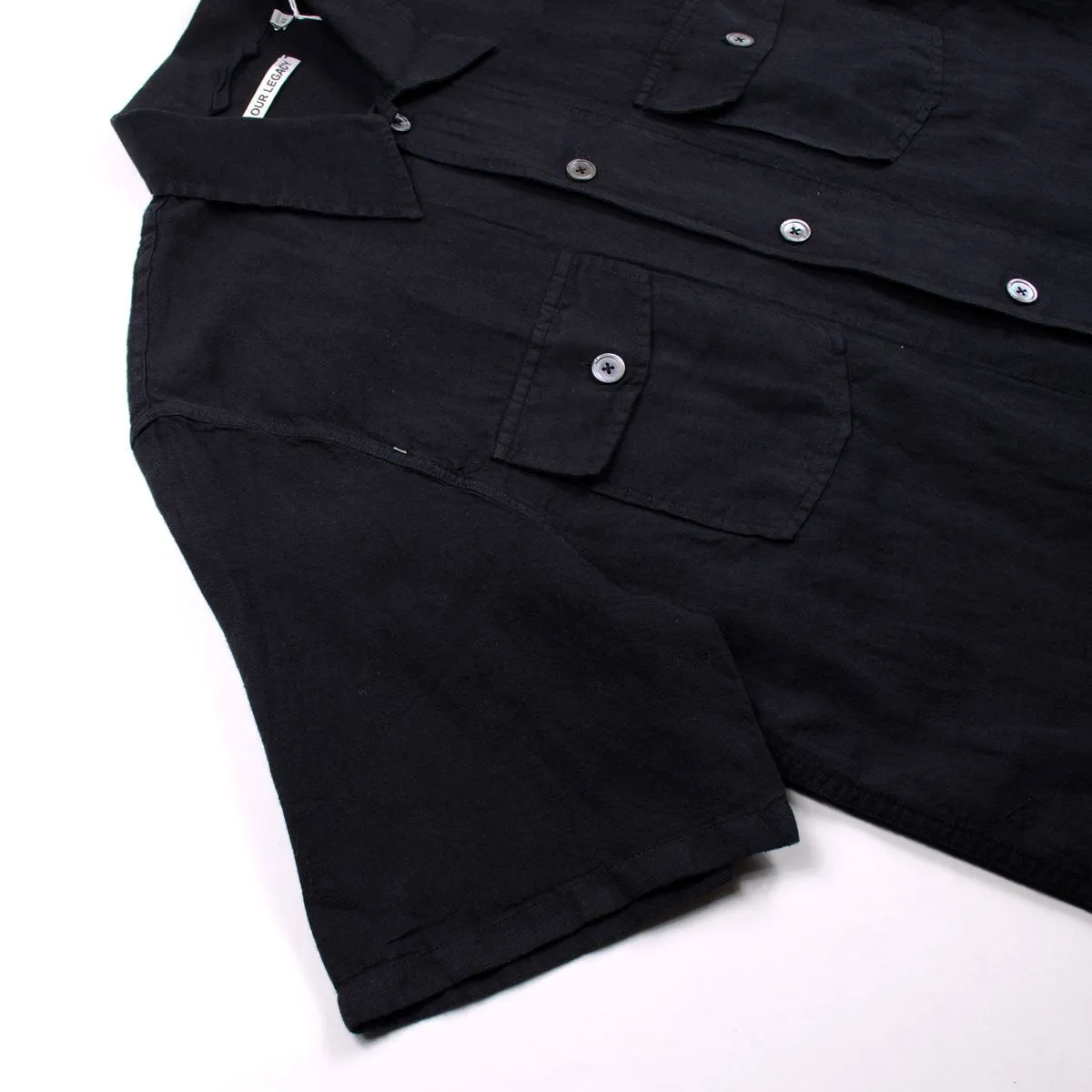 Our Legacy - Chamois Short Sleeve Shirt - Black Cotton Linen