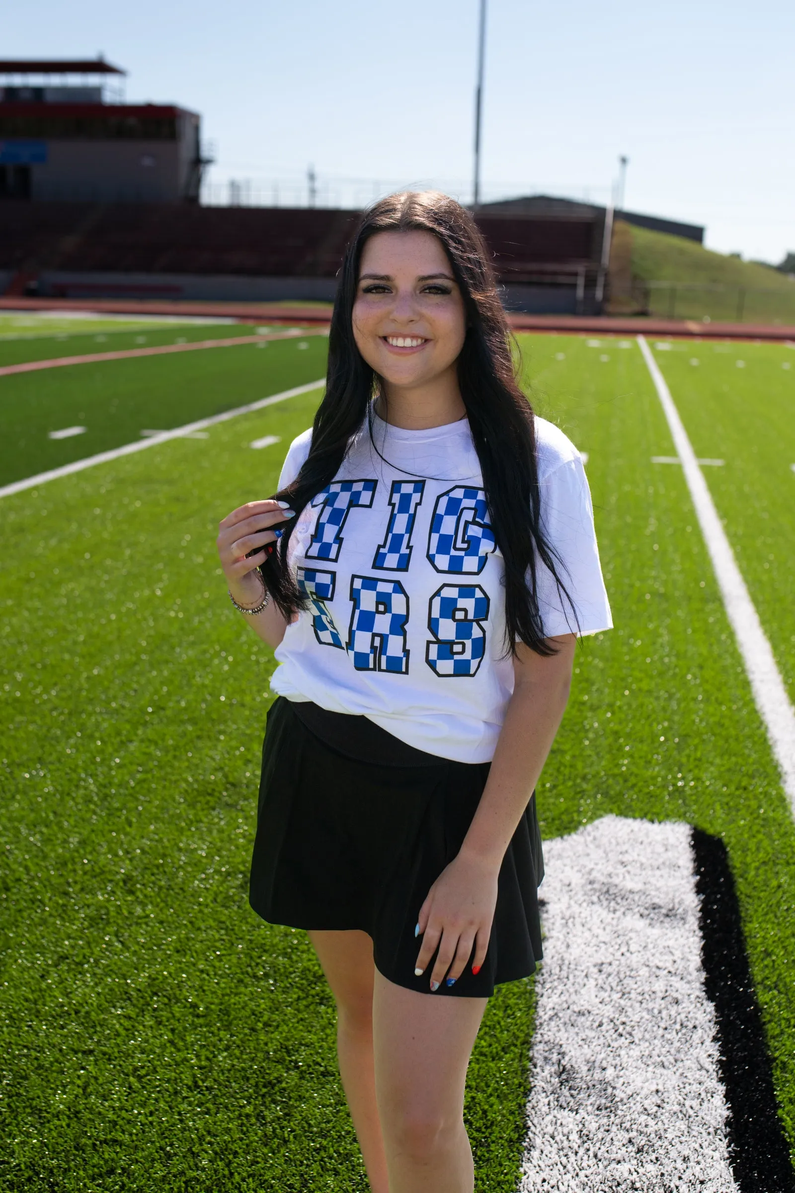 "Checkered Tigers" Blue & Black Graphic Tee