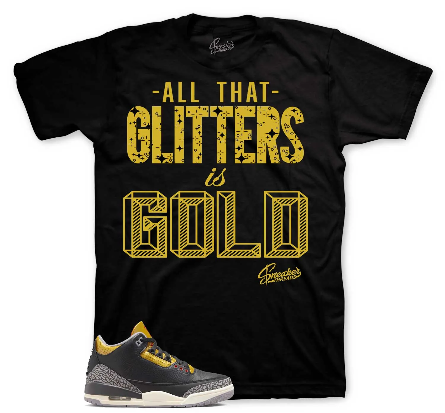 Retro 3 Cement Gold Glitters Shirt