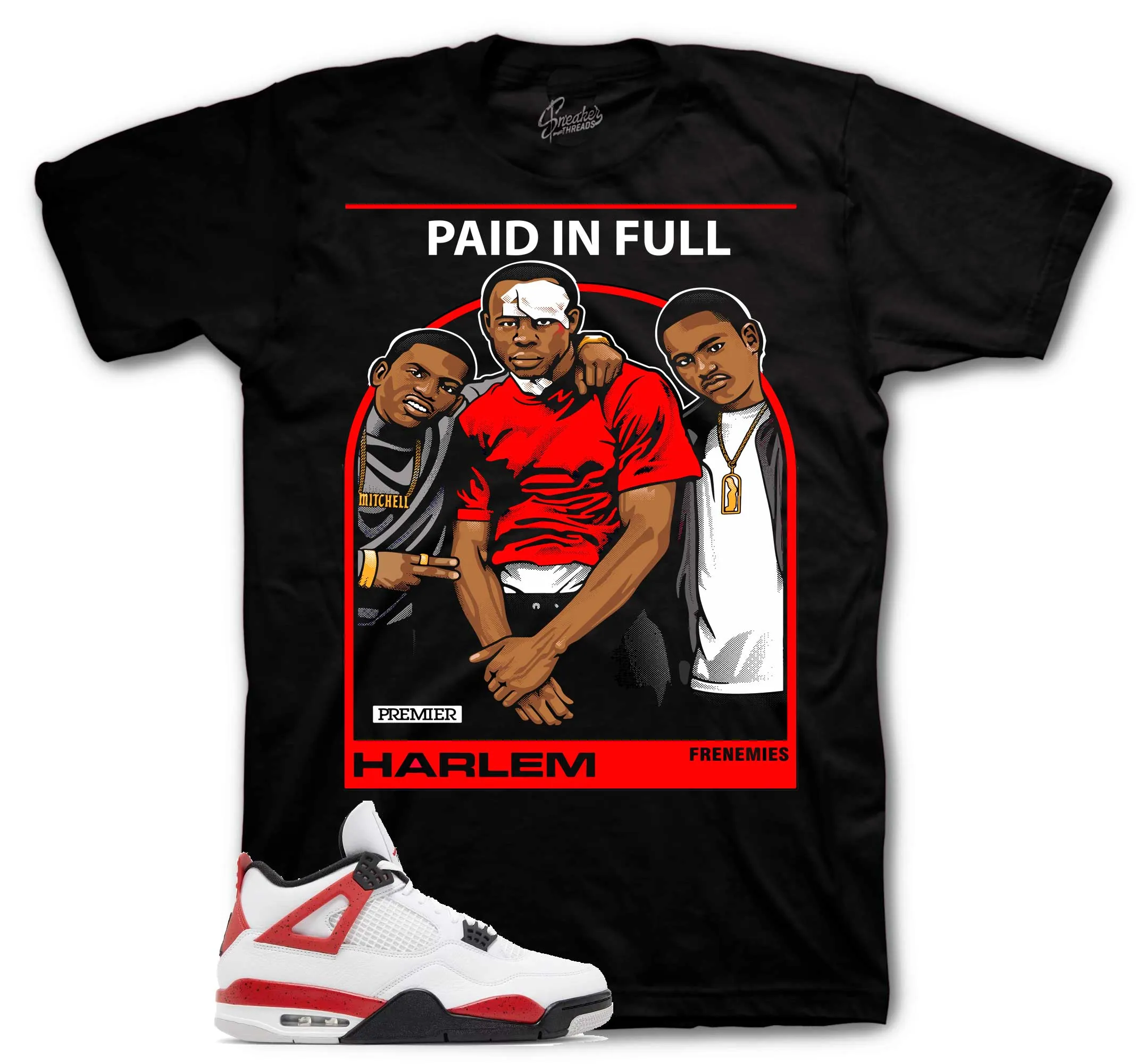 Retro 4 Red Cement Shirt - Frenemies - Black