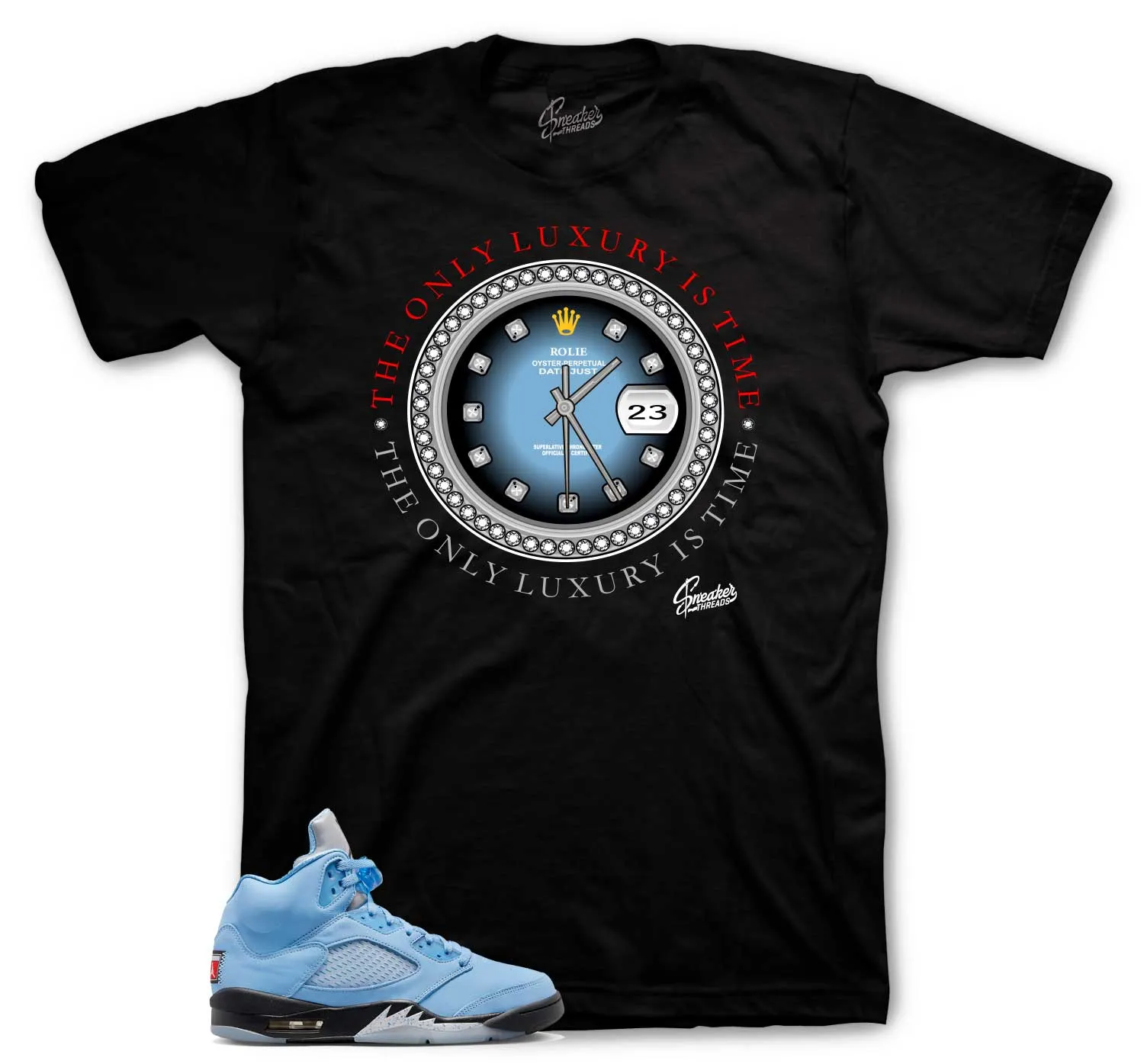 Retro 5 University Blue Shirt - Rolie Time - Black