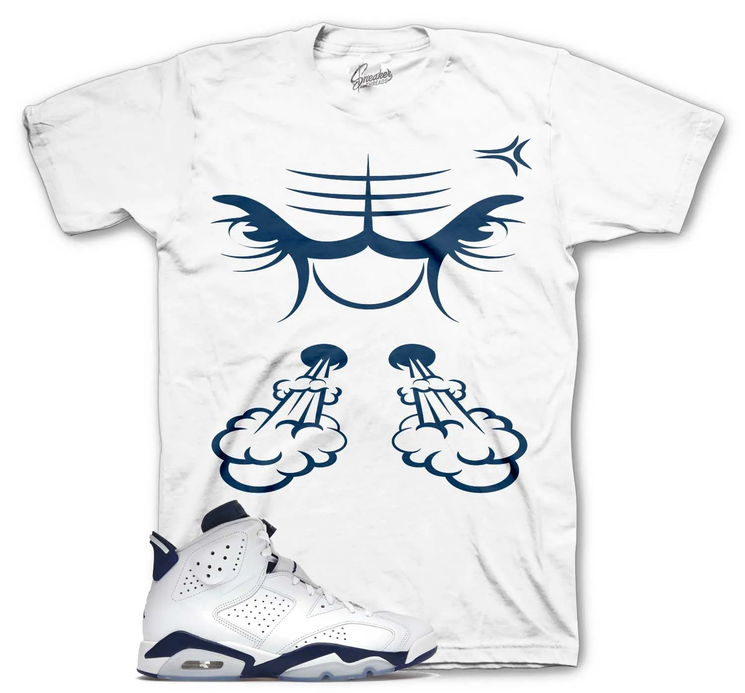 Retro 6 Midnight Navy Shirt - Raging Face - White