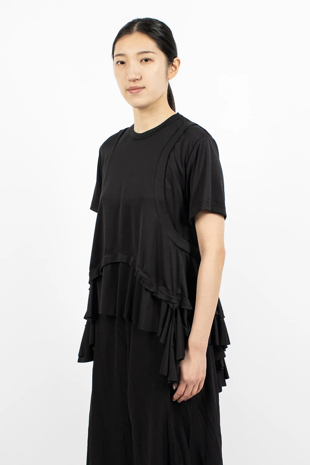 Ruffled Hem T-Shirt Black