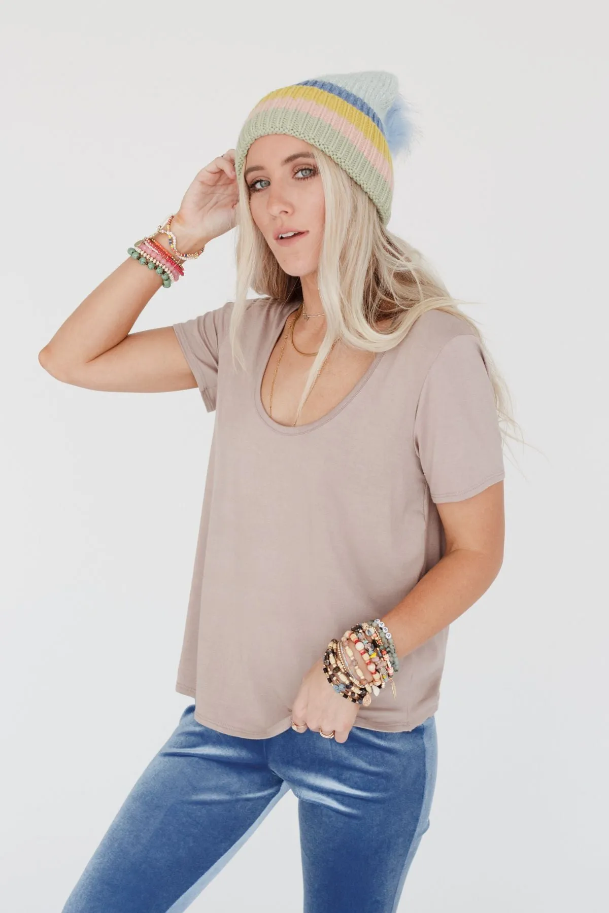 Scoop Neck Bralette Tee - Khaki