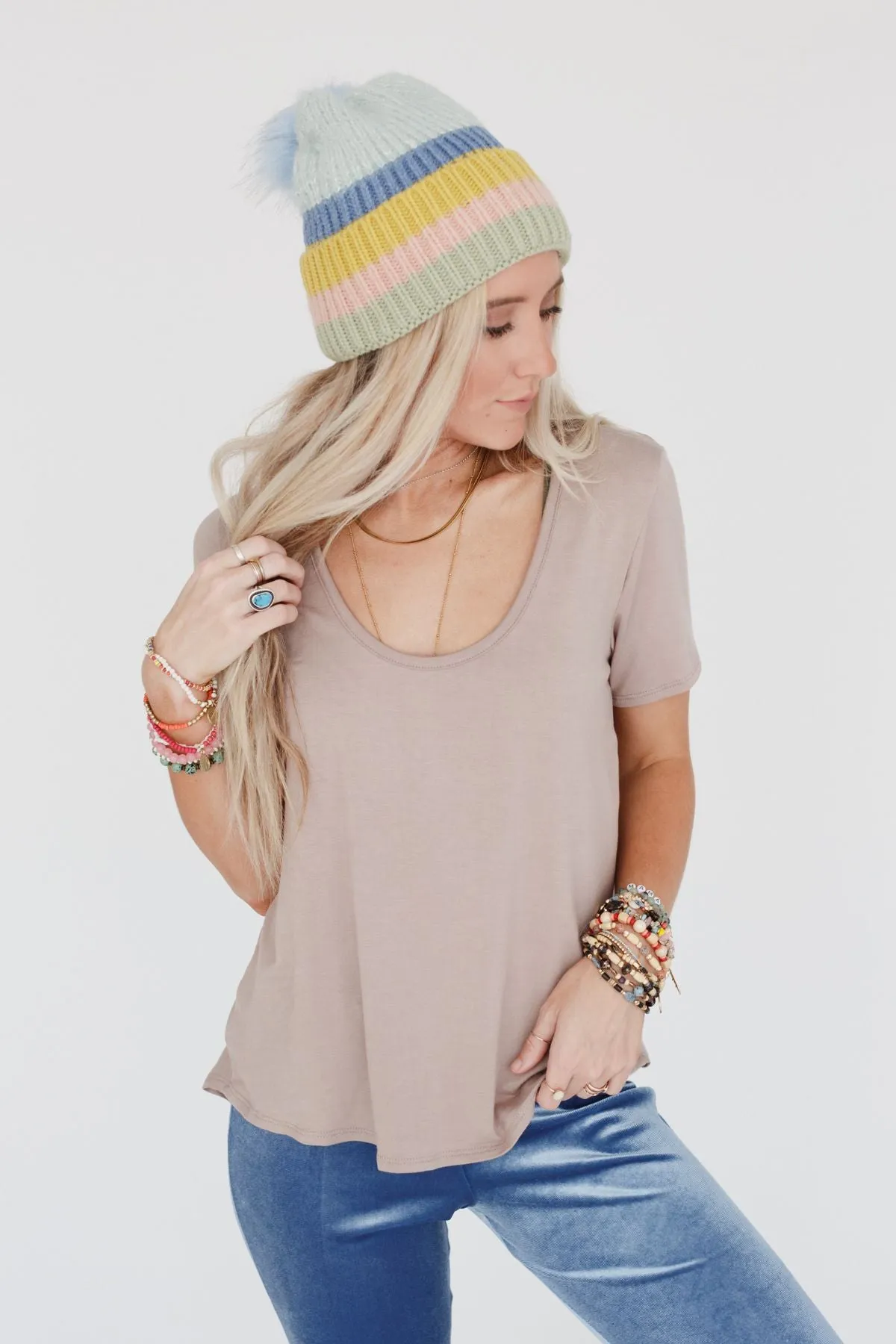 Scoop Neck Bralette Tee - Khaki