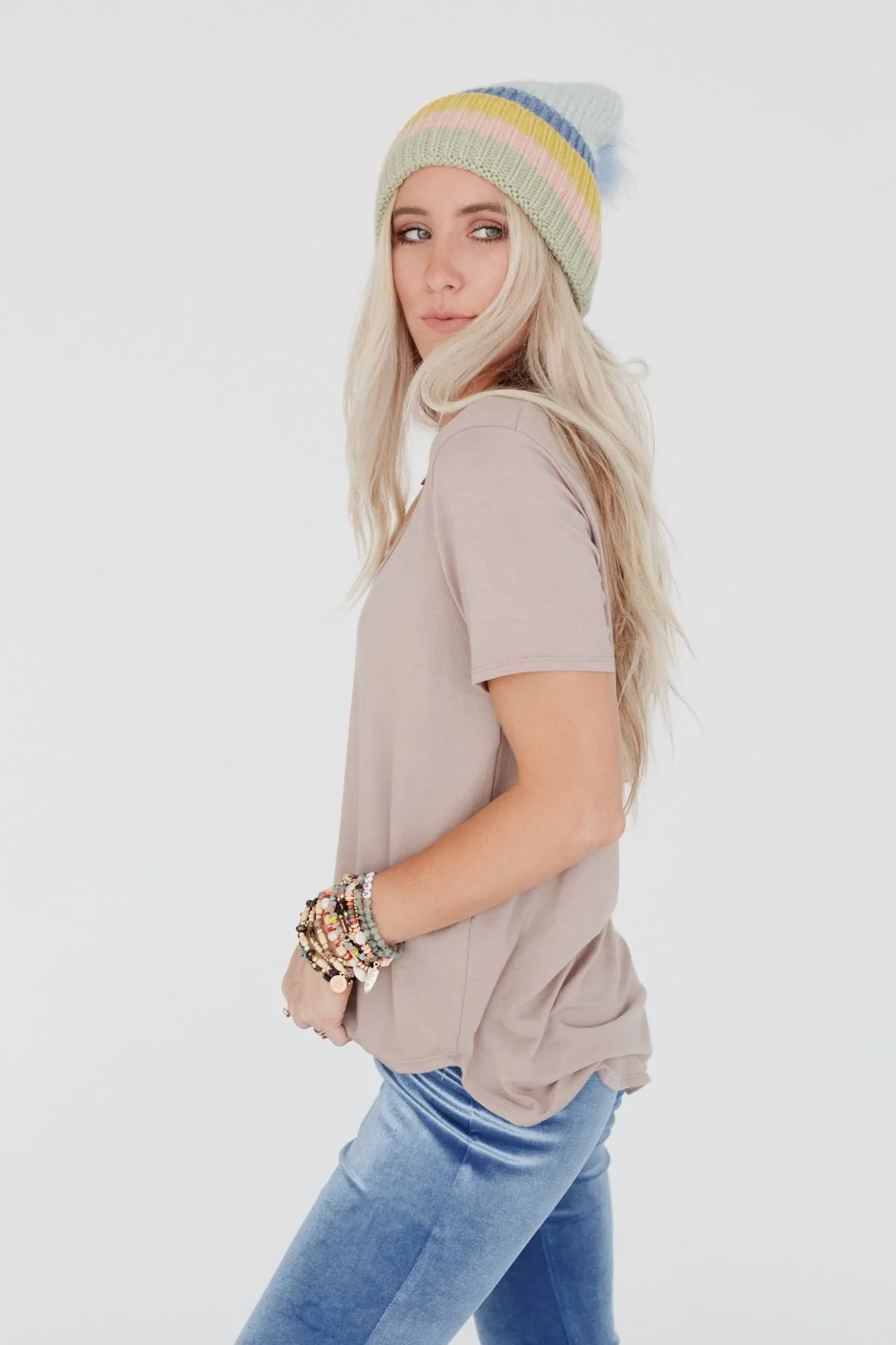 Scoop Neck Bralette Tee - Khaki