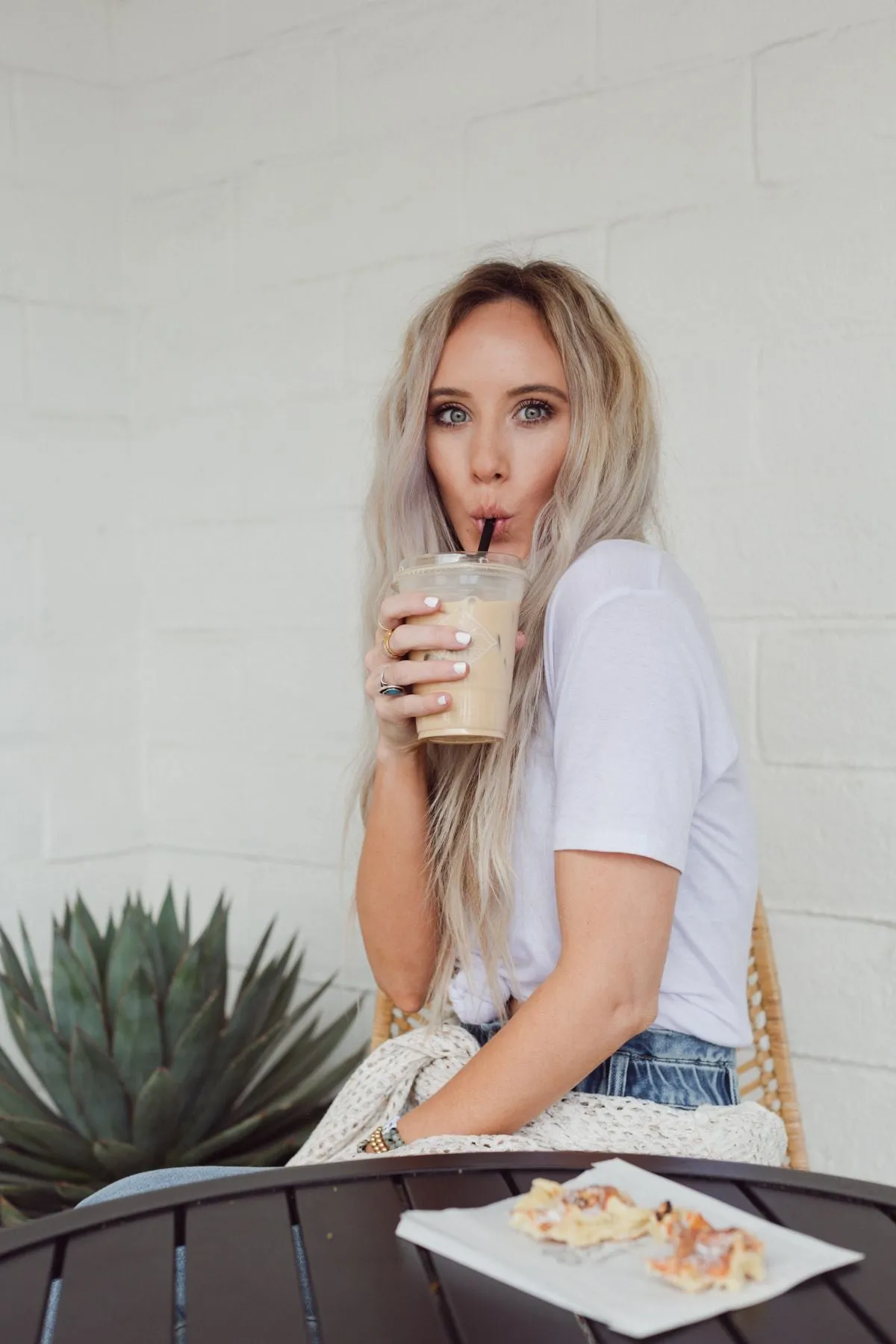 Scoop Neck Bralette Tee - White