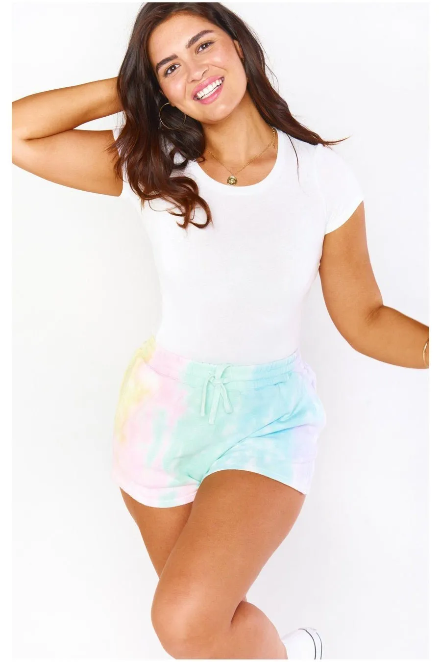 Show Me Your Mumu Tie Dye Girlfriend Shorts as seen on Chloe Meadows