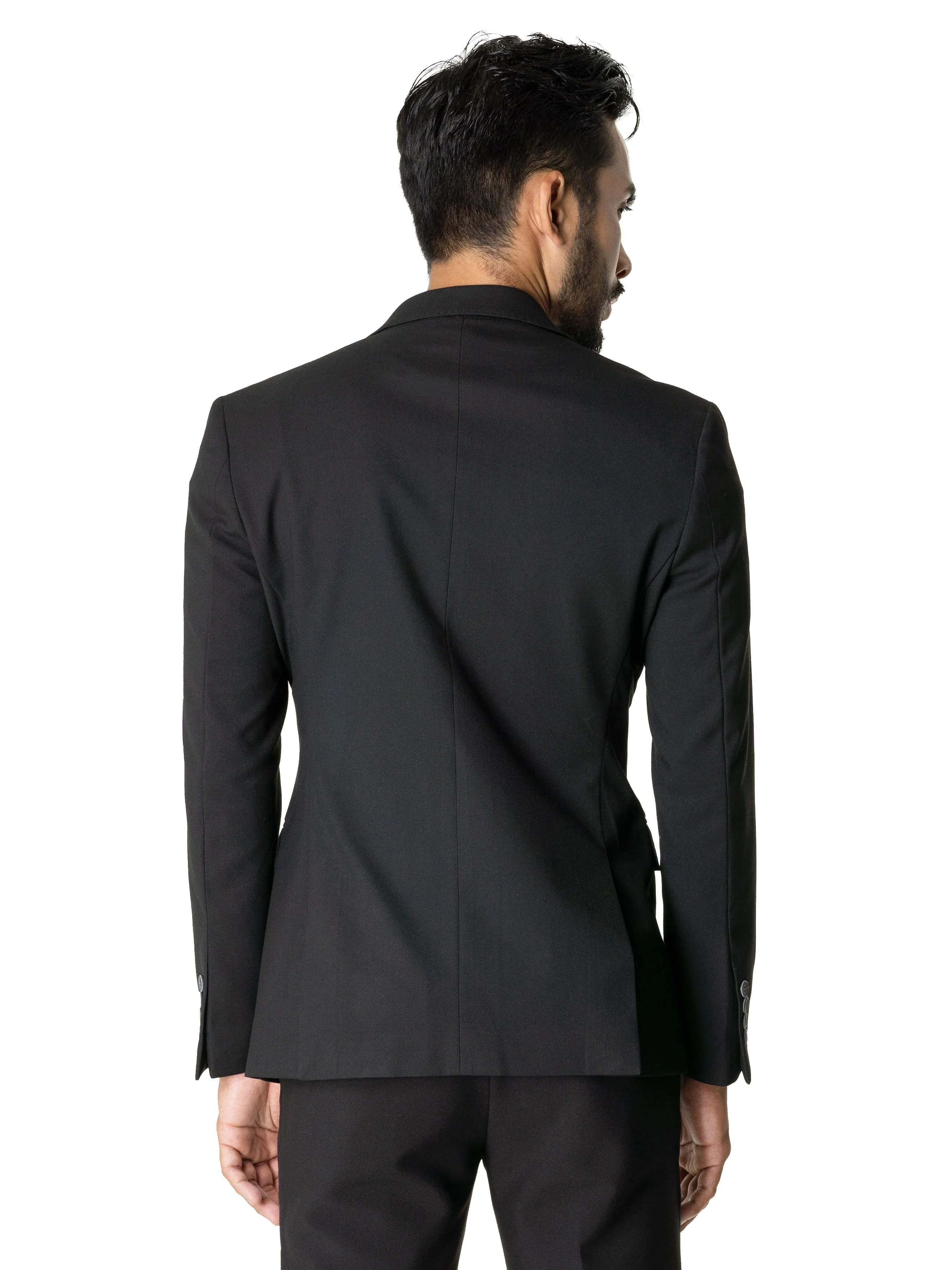 Single Breasted Suit Blazer - Deep Black Plain (Peak Lapel)