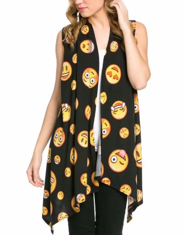 SLEEVELESS EMOJI OPEN FACE CARDIGAN KIMONO