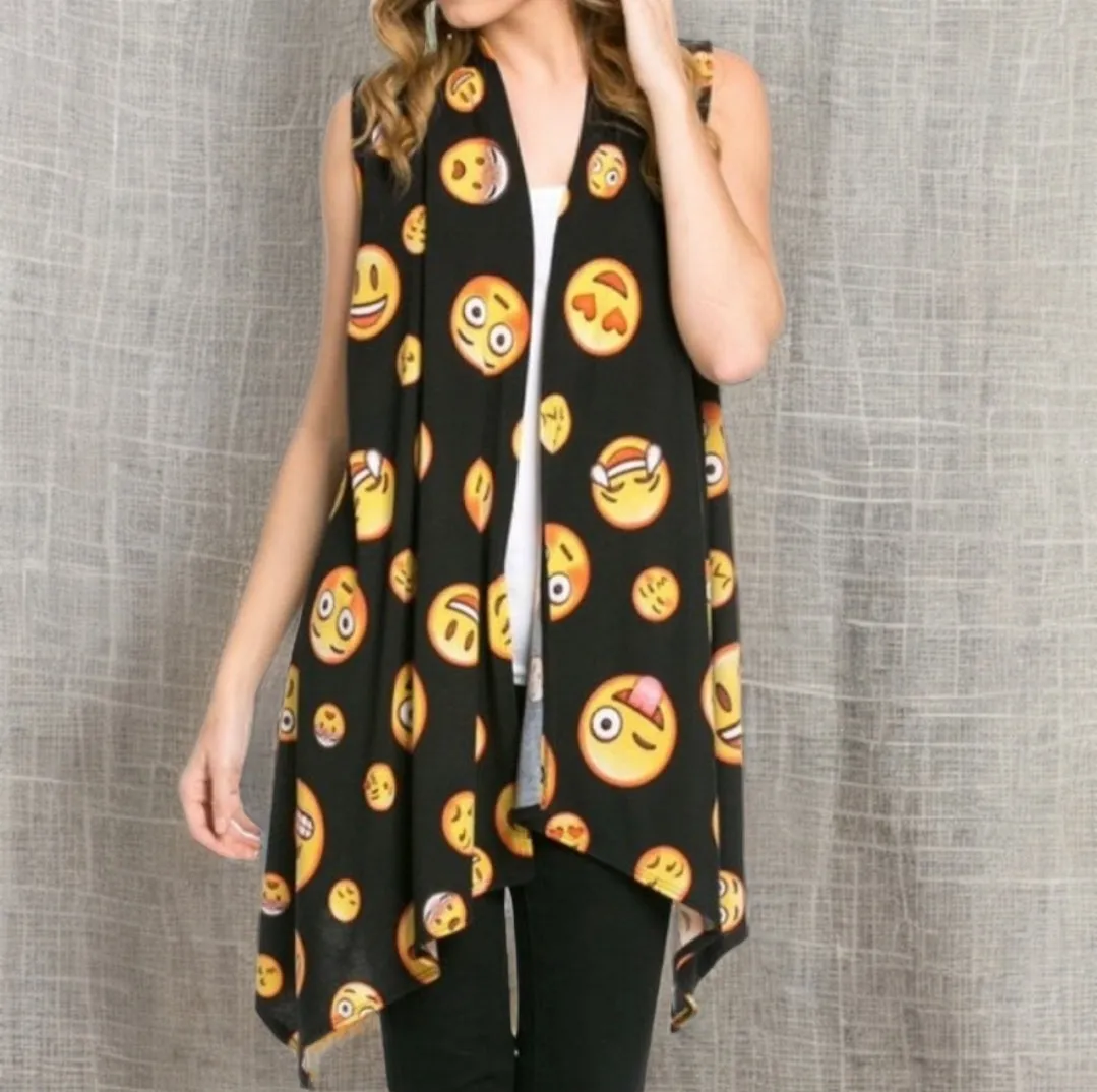 SLEEVELESS EMOJI OPEN FACE CARDIGAN KIMONO