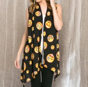 SLEEVELESS EMOJI OPEN FACE CARDIGAN KIMONO