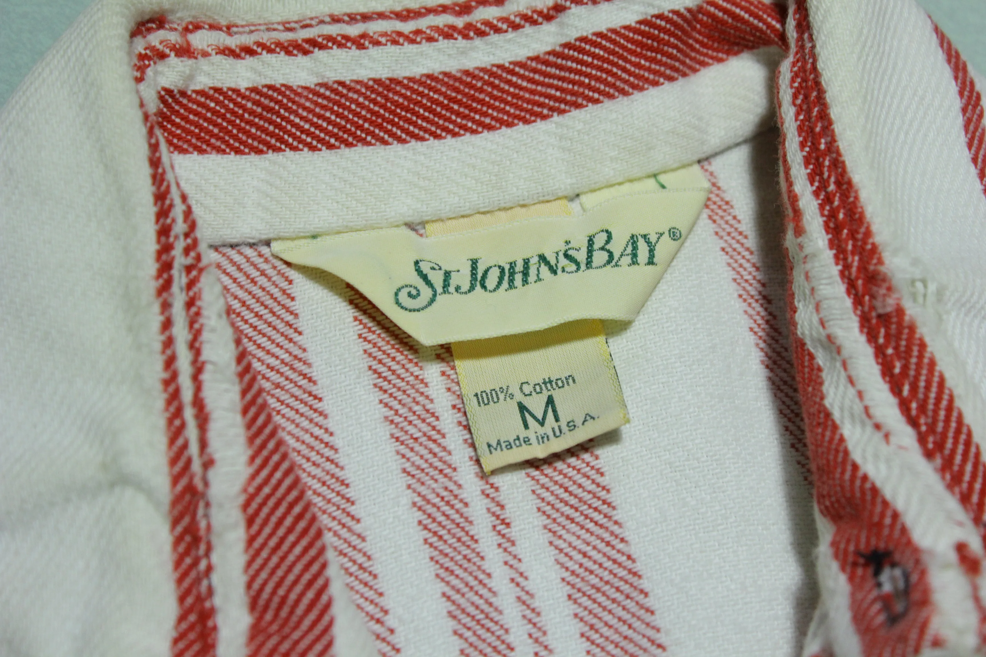 St John's Bay Vintage 90's Made in USA 100% Cotton Red White Striped Work Shirt