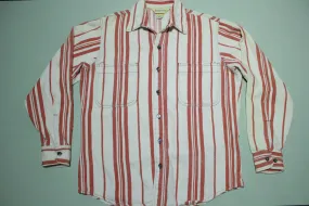 St John's Bay Vintage 90's Made in USA 100% Cotton Red White Striped Work Shirt