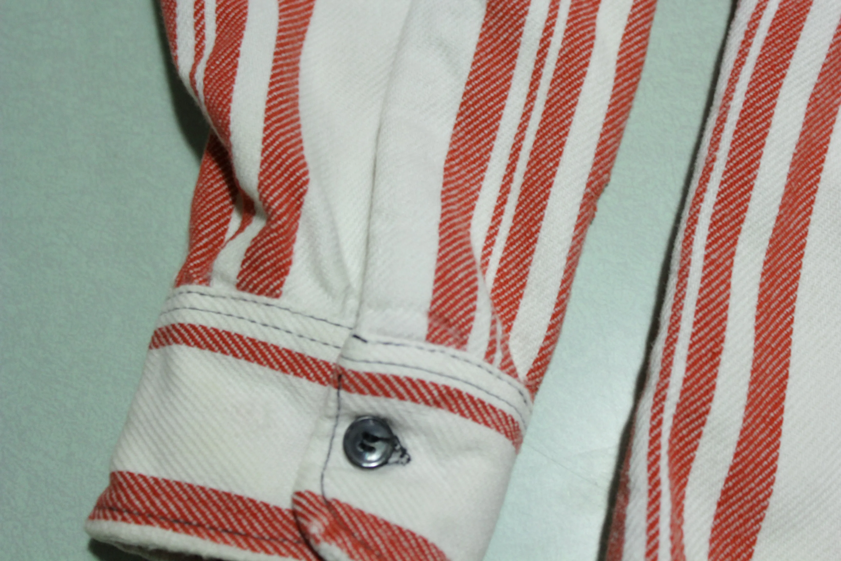 St John's Bay Vintage 90's Made in USA 100% Cotton Red White Striped Work Shirt