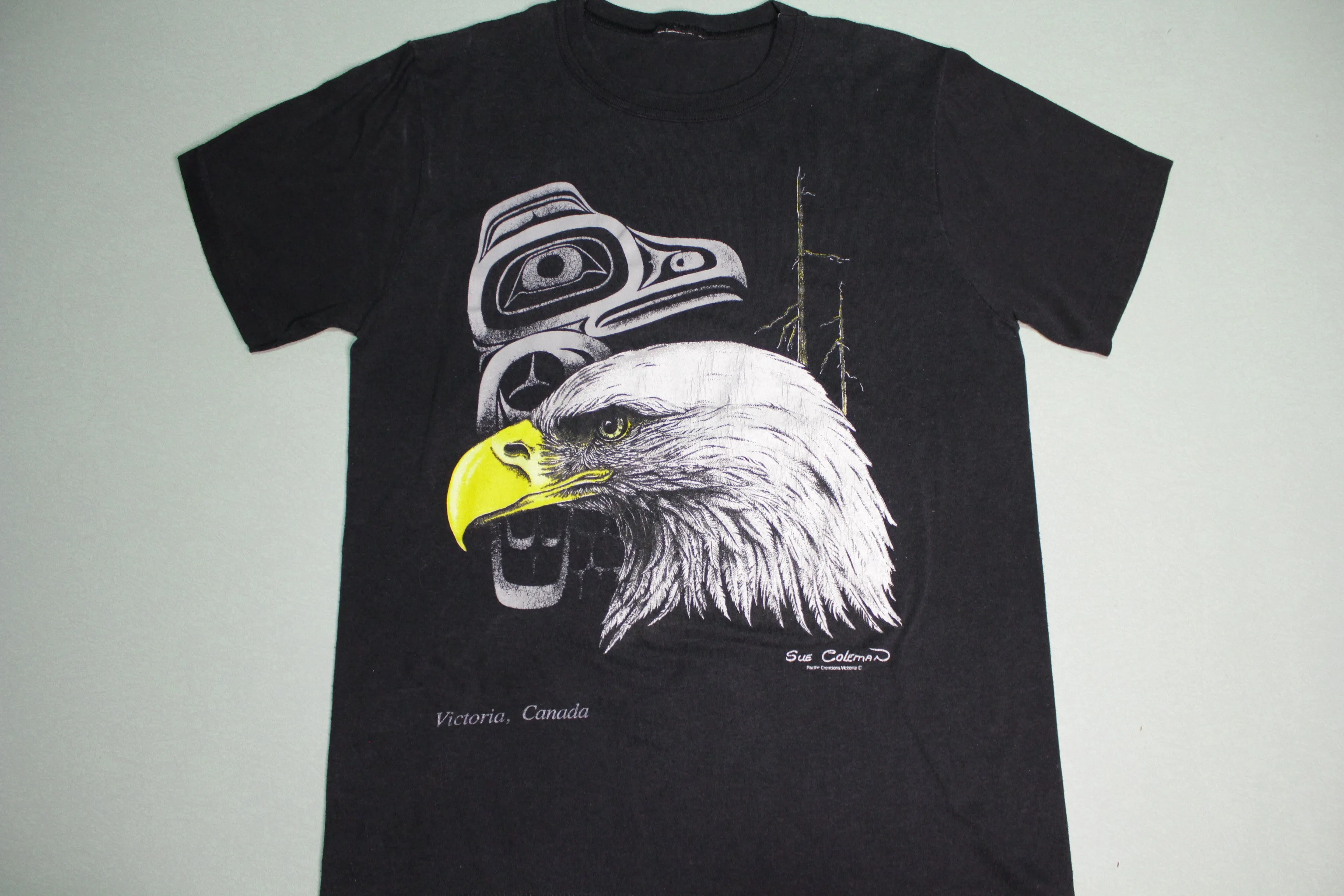 Sue Coleman Tribal Artist Bald Eagle Victoria BC Canada Single Stitch Tourist T-Shirt