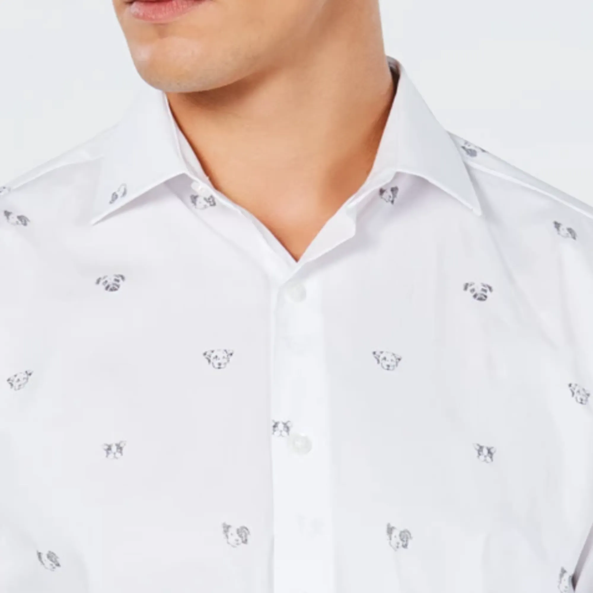 TALLIA MENS DOG PRINT SHIRT - WHITE