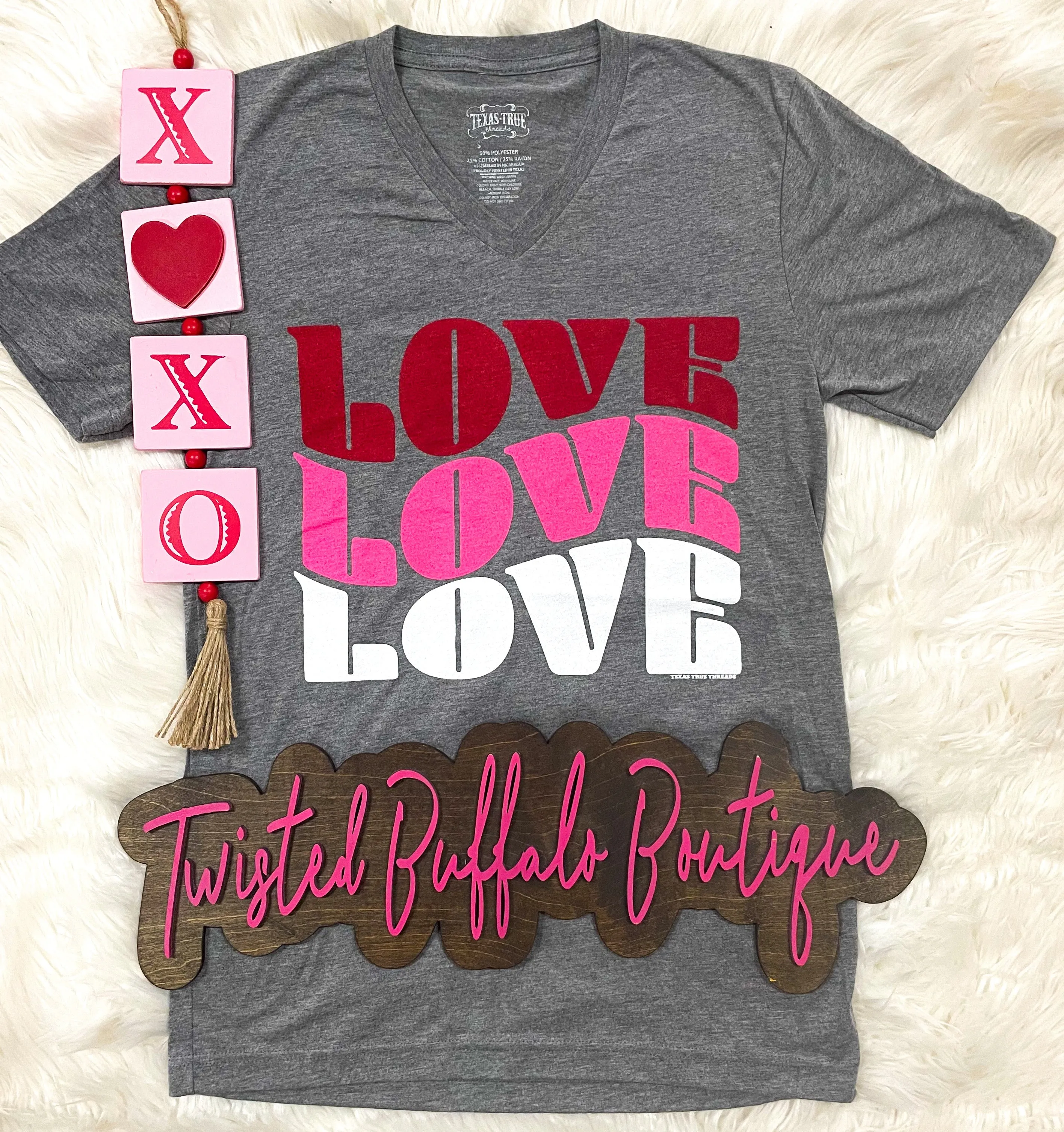 {THE POWER OF LOVE} Ombre LOVE Gray V-Neck Tee