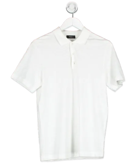 Theory White Bron Polo Shirt In Cosmos Slub Cotton UK XS