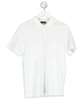 Theory White Bron Polo Shirt In Cosmos Slub Cotton UK XS