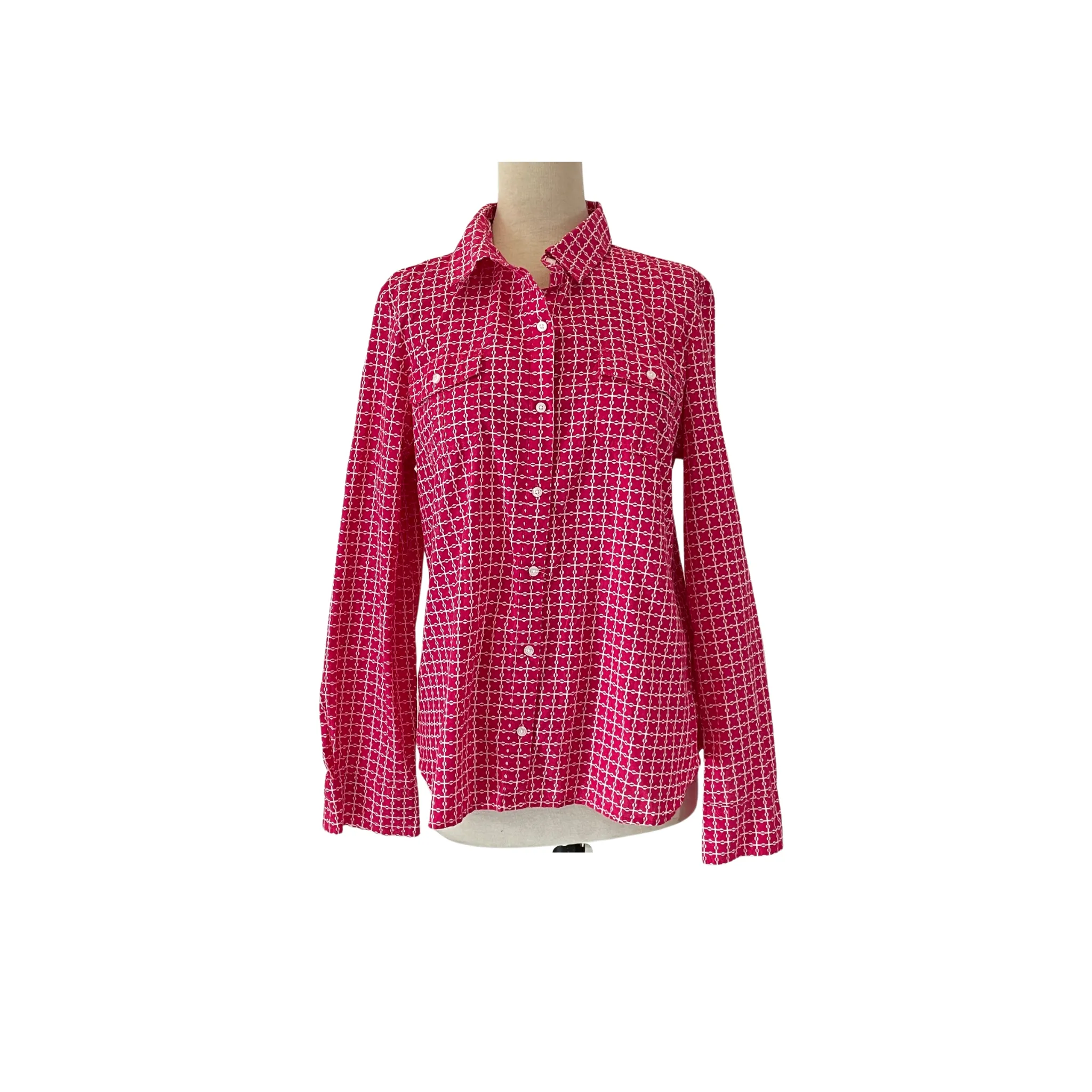 Tommy Hilfiger Pink & White Printed Collared Cotton Shirt | Like New |