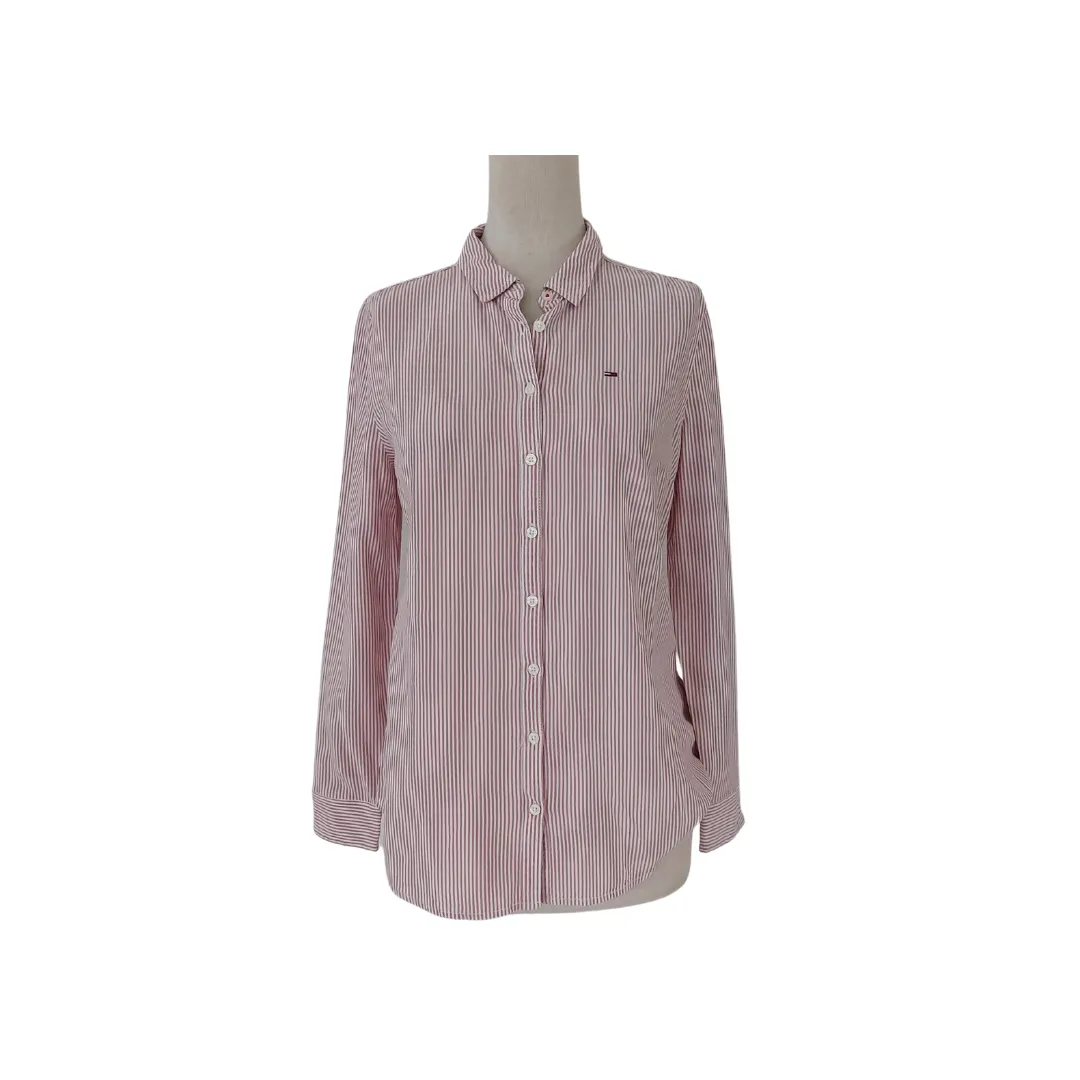 Tommy Hilfiger Pink and White Striped Collared Shirt | Like New |