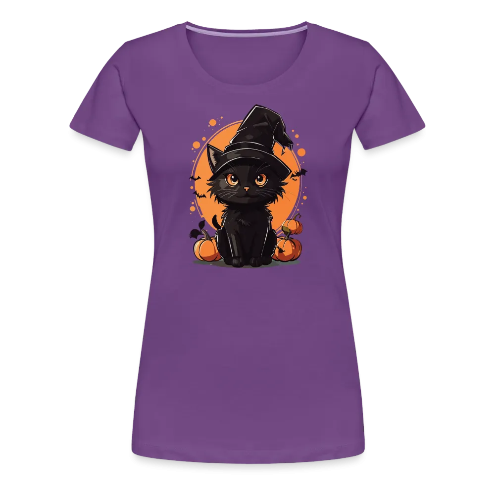 Women's 'Frightful Feline' Premium Tee: Unleash Your Inner Cat-tastrophic Halloween Spirit