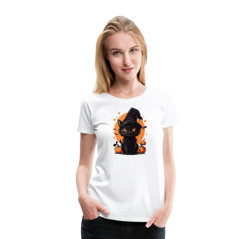 Women's 'Frightful Feline' Premium Tee: Unleash Your Inner Cat-tastrophic Halloween Spirit