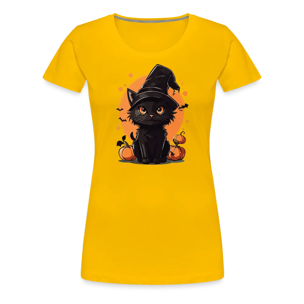 Women's 'Frightful Feline' Premium Tee: Unleash Your Inner Cat-tastrophic Halloween Spirit