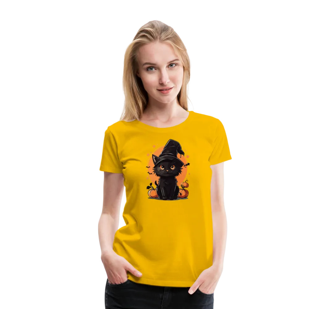 Women's 'Frightful Feline' Premium Tee: Unleash Your Inner Cat-tastrophic Halloween Spirit