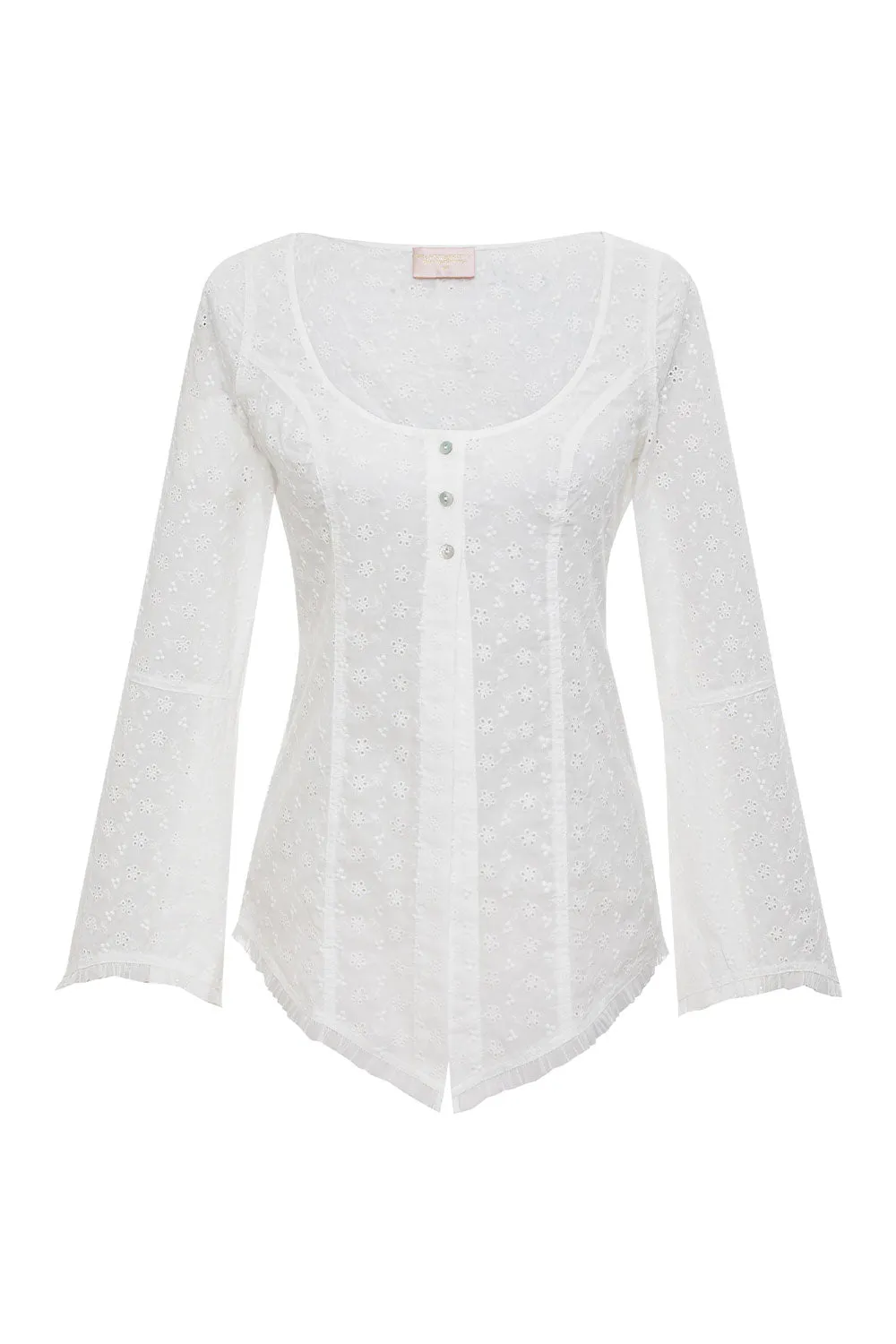 x SYDNEY SWEENEY Bardot Eyelet Top - White