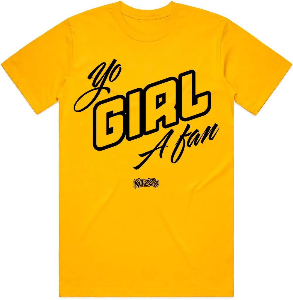 YO GIRL A FAN : Gold Sneaker Tees Shirt (black ink)