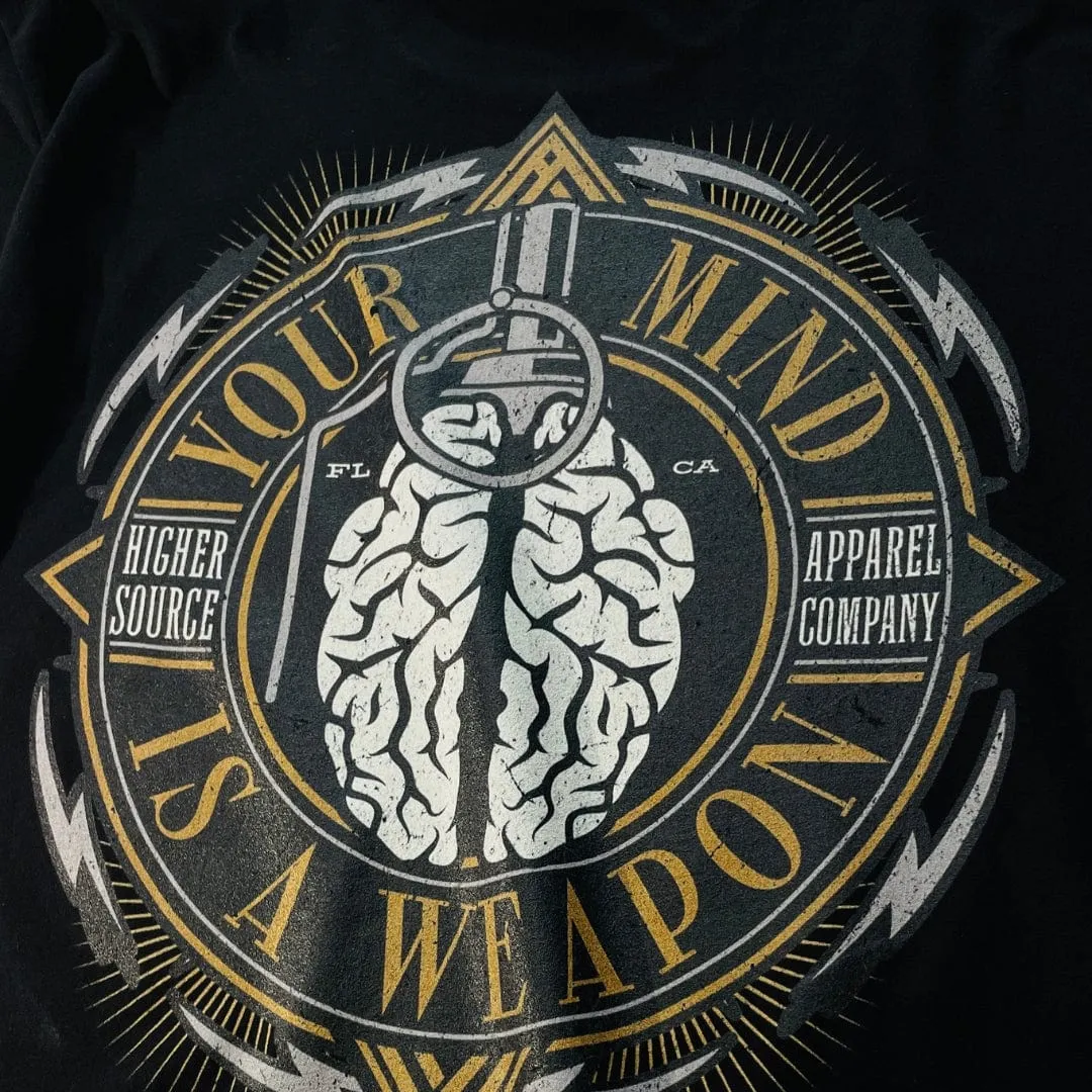 Your Mind is a Weapon Curved Hem T Shirt - Black - Spanish Bistre